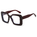 Fashion oversized square burgundy sunglasses with geometric textured frame and blue tinted lenses - Jujube Red Frame