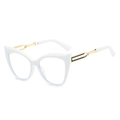 Fashionable cat-eye sunglasses with white frames and geometric gold hollowed metal temples - White Frame