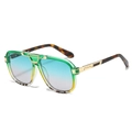 Fashion square aviator sunglasses with green frame and blue gradient lenses - Green Leopard Frame Blue Pink Lens