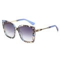 Square tortoise sunglasses with blue and gold metal temples and gradient purple lenses - Blue Leopard Frame Gradient Grey Lens