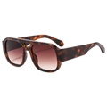 Classic double-bridge sunglasses with leopard print square frame and brown gradient lenses - Demi Frame Gradient Tea Lens