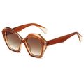 Occhiali da sole poligonali color ambra alla moda con lenti marroni sfumate vista laterale - Montatura Tè Lenti Tè Sfumate