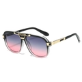 Fashion gradient oversized square sunglasses with metallic accents on white background - Black Pink Frame Grey Pink Lens
