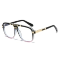 Fashionable square metal pilot sunglasses with gradient lenses and gold embossed temples - Black Pink Frame