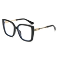 Black square frame sunglasses with gold star metal temples on a white background - Black Frame Clear Lens