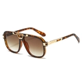 Retro vierkante aviator zonnebril met schildpadmotief, bruine glazen en gouden brug - Luipaard Frame Verloop Thee Lenzen