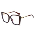 Square wine red sunglasses with gold textured metal temples for a chic retro look - Dark Tea Frame Clear Lenses