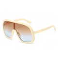 Oversized retro wrap sunglasses with cream frames and blue-brown gradient lenses - Beige Frame Tea Blue Lens