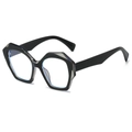 Stylish black polygonal chunky frame sunglasses with blue light blocking clear lenses - Black Frame (Transparent Lens)