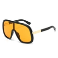 Oversized pilot style sunglasses with thick black frames and orange gradient lenses - Black Frame Orange Lens