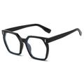 Classic black hexagonal frame sunglasses with blue reflective lenses for vintage street style - Black Frame