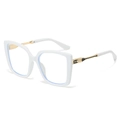 Square butterfly glasses with white frame and gold-black metal temples for women - White Frame Clear Lens