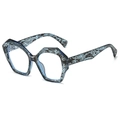 Polygonal sunglasses with blue and black wavy marble pattern frames in a side view - Blue Marble Frame (Transparent Lens)