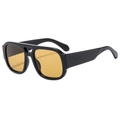 Classic retro double-bridge sunglasses with gloss black frame and amber yellow lenses - Black Frame Tea Lens
