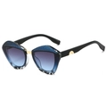 Cat-Eye-Sonnenbrille mit blau-violettem Verlaufsglas und Details in Schildpatt-Optik - Blauer Leopard Rahmen Blaue Gläser