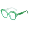 Polygonal sunglasses with green marble pattern frame and transparent lenses - Green Marble Frame (Transparent Lens)