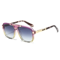 Chic gradient purple square sunglasses with tortoiseshell temples and gold metal accents - Purple Leopard Frame Gradient Gray Lens