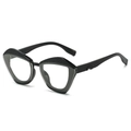 Fashionable black cat-eye sunglasses with geometric texture and thick temples - Black Frame