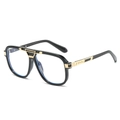 Black and gold square oversized glasses with blue light blocking lenses and metal accents - Black Gold Frame