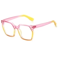 Square gradient pink to yellow frame sunglasses with anti-blue light clear lenses - Pink Orange Frame