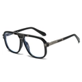 Fashionable oversized square pilot sunglasses with black frame and double bridge design - Black Frame