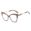 Cat eye sunglasses with brown leopard frame and golden hollowed out metal temples - Khaki Frame