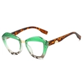 Green gradient irregular cat-eye sunglasses with tortoiseshell temples and metal bridge - Green Leopard Frame