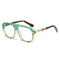 Fashionable square sunglasses with green gradient frames and tortoise shell temples - Green Leopard Frame