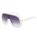 Oversized shield sunglasses with white frame, purple gradient lenses and gold accents - White Frame Gradient Grey Lens