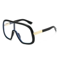 Oversized black square sunglasses with clear lenses and gold metal temple accents - Black Frame