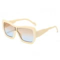 Lunettes de soleil oversize crème avec verres dégradés bleu-brun et monture géométrique - Monture Beige Verres Thé Bleu