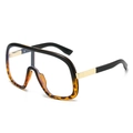 Oversized black and tortoiseshell frame glasses with gold metal accents in side view - Black Leopard