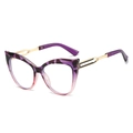 Fashion cat eye sunglasses with purple gradient tortoise frame and hollow metal temples - Purple Leopard Frame
