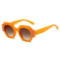 Fashionable bright orange geometric round frame sunglasses with brown gradient lenses - Jelly Orange Frame Tea Lens