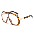 Oversized tortoise shell sunglasses with transparent lenses and gold metal temples - Leopard Frame