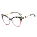Fashion cat-eye sunglasses with gradient pink frame and gold hollowed metal temples - Grey Leopard Frame