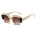 Modern geometric sunglasses with beige frames and gradient brown lenses on white background - Jelly White Frame Tea Lens
