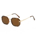 Retro rectangular tortoise shell sunglasses with gold metal bridge and brown lenses - Tortoiseshell Frame Tea Lens