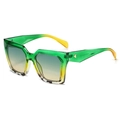 Fashion oversized square sunglasses with green-yellow gradient frames and gold rivets - Green Leopard Frame Green Tea Lens