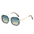 Retro rectangular sunglasses with green frames, gold temples and gradient blue lenses - Green Frame Blue Brown Lens