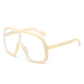 Oversized one-piece flat top sunglasses with beige frame and gold metal accents - Beige Frame