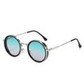 Modern vintage round frame sunglasses with silver metal trim and gradient lenses - Black Frame Green Pink Lens