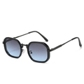 Retro rectangle sunglasses with black frames and blue gradient lenses for fashion - Black Frame Grey Blue Lens