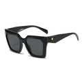 Classic large square black sunglasses with golden triangle detail on the frame - Black Frame Black Grey Lens