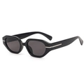 Gafas de sol vintage negras con montura irregular y detalles de plata en las patillas - Montura Negra Lentes Gris Negro