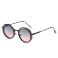 Occhiali da sole rotondi retrò con montatura nera e lenti sfumate blu-rosa - Montatura Grigia Lenti Sfumate Grigio Rosa