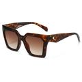 Fashionable leopard print square sunglasses with retro oversized frames and brown lenses - Leopard Frame / Tea Lens