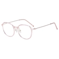 Fashionable pink transparent round frame glasses with ultra-slim metal temples - Pink Frame