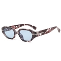 Irregular marbled tortoiseshell sunglasses with light blue lenses and silver metal hinges - Tortoiseshell Frame Blue Lens