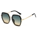 Fashionable oversized hexagonal sunglasses with black and gold frame and gradient lenses - Gold Frame Green Tea Lens